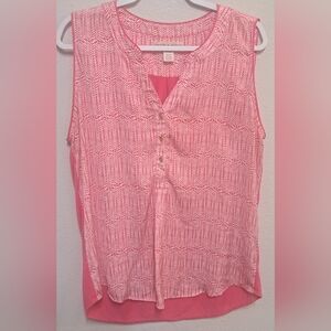 Hanna & Gracie Womens XL Pink Sleeveless Blouse Button Front Chiffon Knit Back